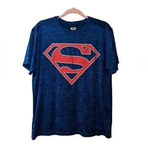 Superman Blue Red Logo Performance Gym Work-Out T-Shirt Men's Size Lrg